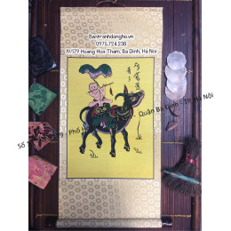 Tranh Đông Hồ Chăn trâu thổi sáo Bồi lụa (loại 40x90 cm)